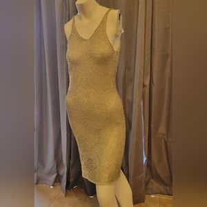 Gold Mesh Midi Dress